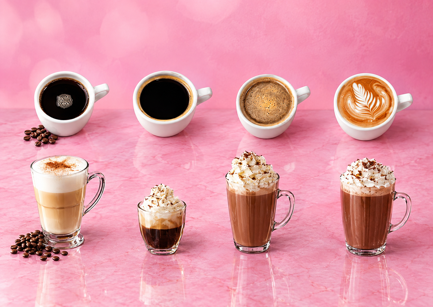 A selection of Dairy Den coffees and hot drinks